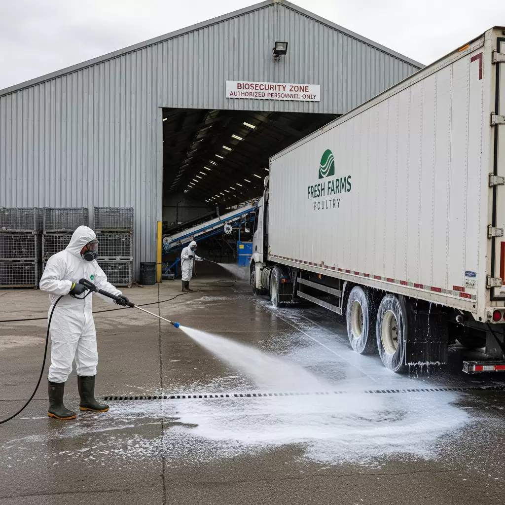 Quy trình sát trùng nghiêm ngặt giúp ngăn chặn mầm bệnh xâm nhập vào khu vực chăn nuôi