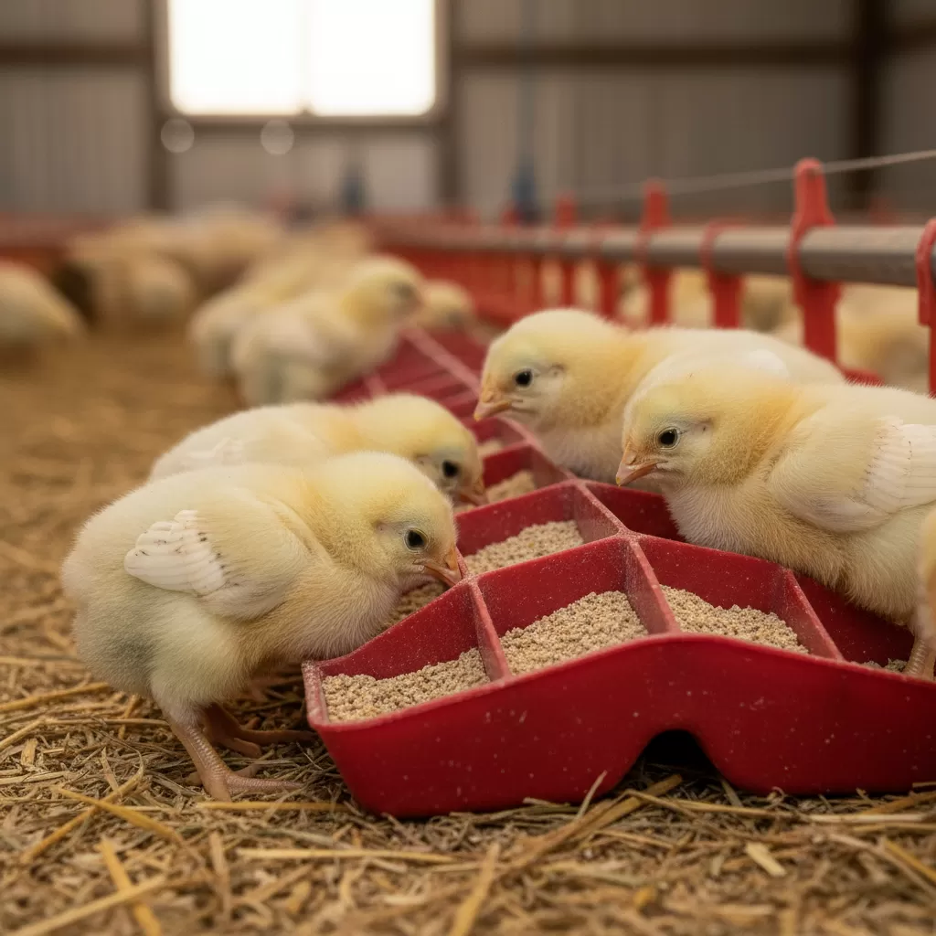 Giai đoạn gà con cần nguồn dinh dưỡng giàu đạm và thức ăn dễ tiêu hóa
