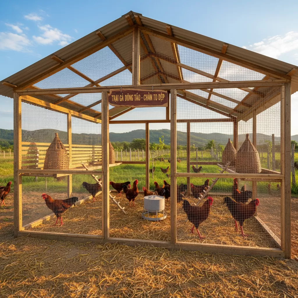 Mô hình thiết kế chuồng trại chuẩn cho gà Đông Tảo chân to nặng ký giúp gà phát triển khỏe mạnh