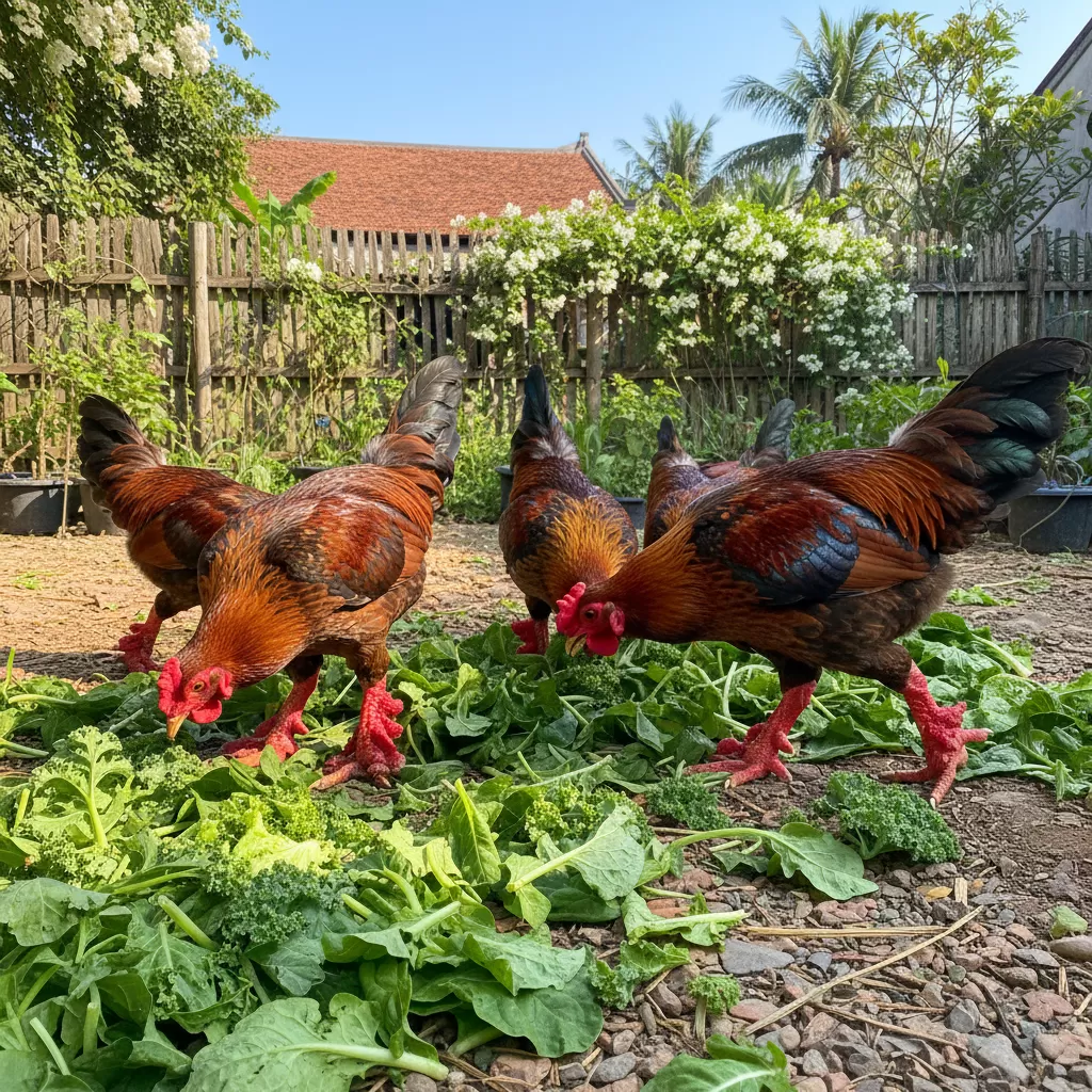 Bổ sung rau xanh giúp gà Đông Tảo tăng cường sức đề kháng và cải thiện hệ tiêu hóa