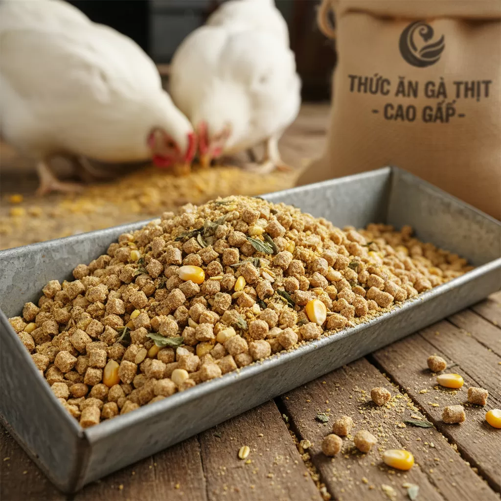 Chế độ dinh dưỡng cân đối giúp gà thịt tăng trưởng đồng đều