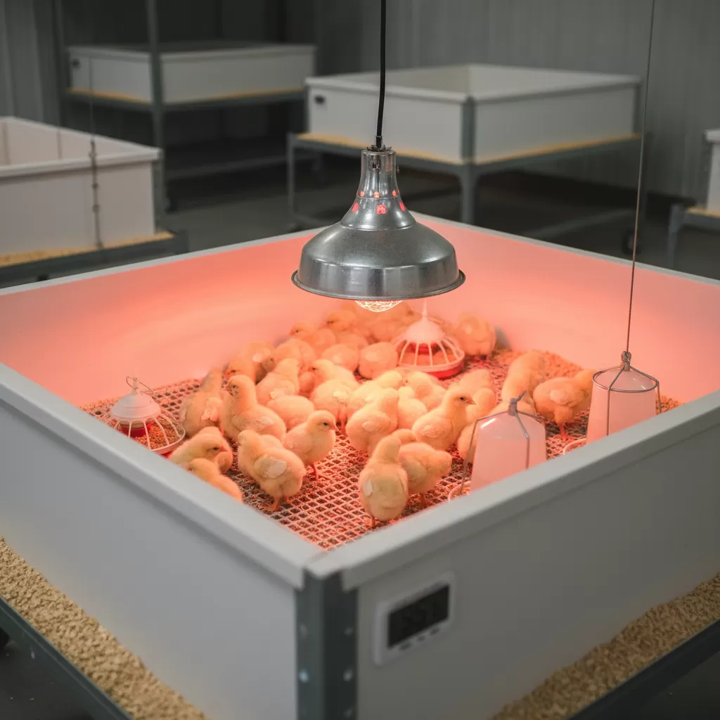 gemini_image_1770280249 Môi trường úm gà con cần đảm bảo nhiệt độ và độ ẩm ổn định để đạt tỷ lệ sống sót cao