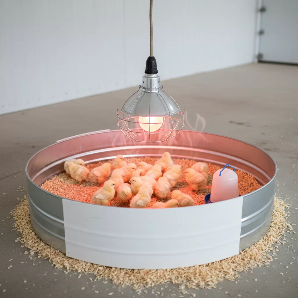 Sử dụng đèn hồng ngoại giúp duy trì nhiệt độ ổn định và hỗ trợ sức khỏe cho gà con