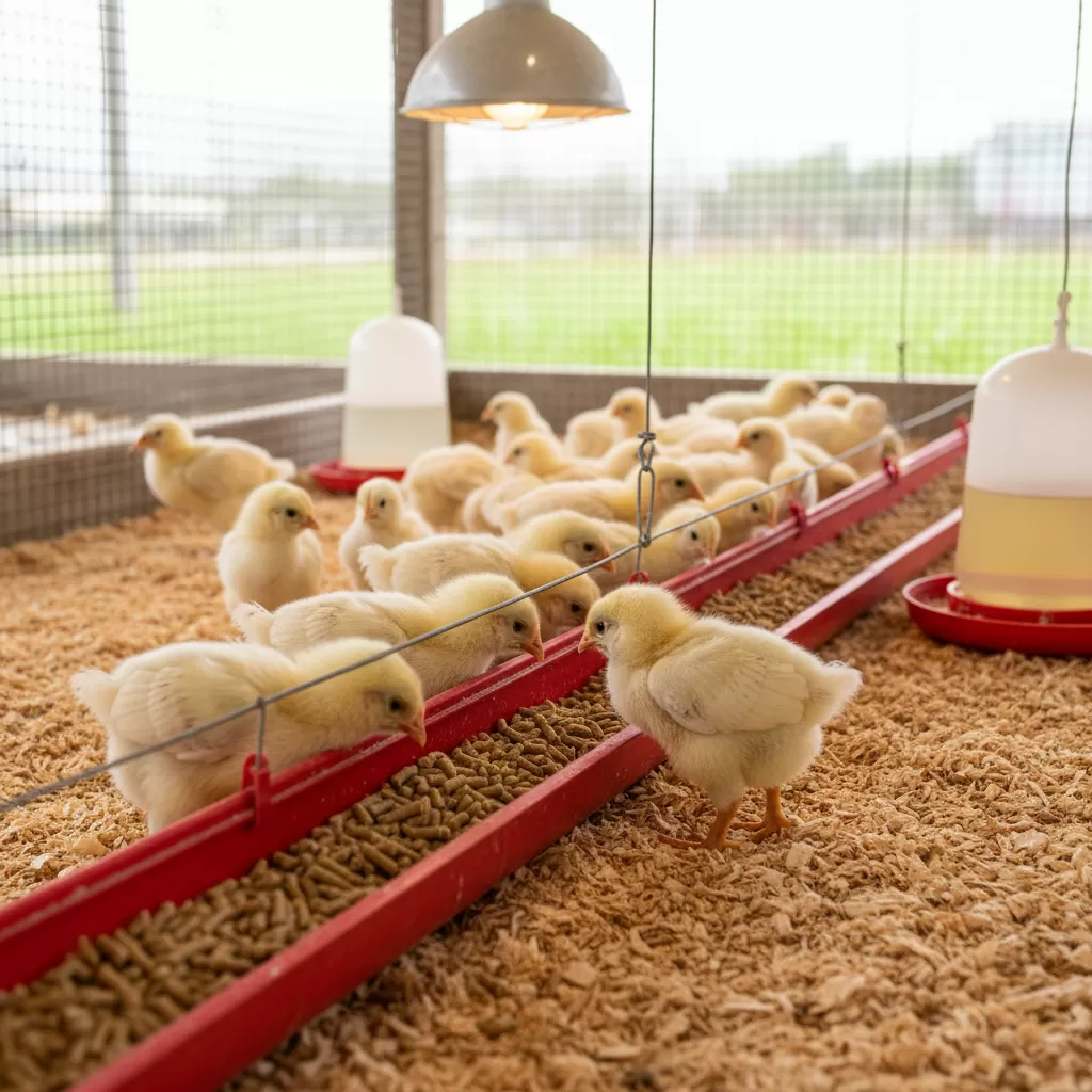 gemini_image_1770281296 Chế độ dinh dưỡng trong 4 tuần đầu đời đóng vai trò nền tảng cho sự phát triển của đàn gà