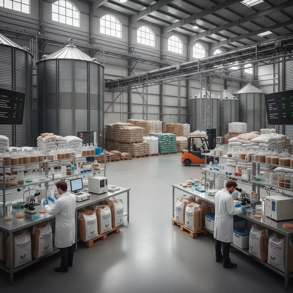 gemini_image_1770281536 Chất lượng thức ăn đóng vai trò quyết định đến hàm lượng vitamin B5 cung cấp cho gà