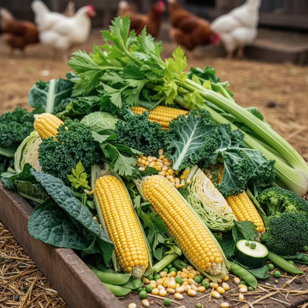 Bổ sung rau xanh và ngô vàng giúp cung cấp tiền vitamin A tự nhiên cho đàn gà