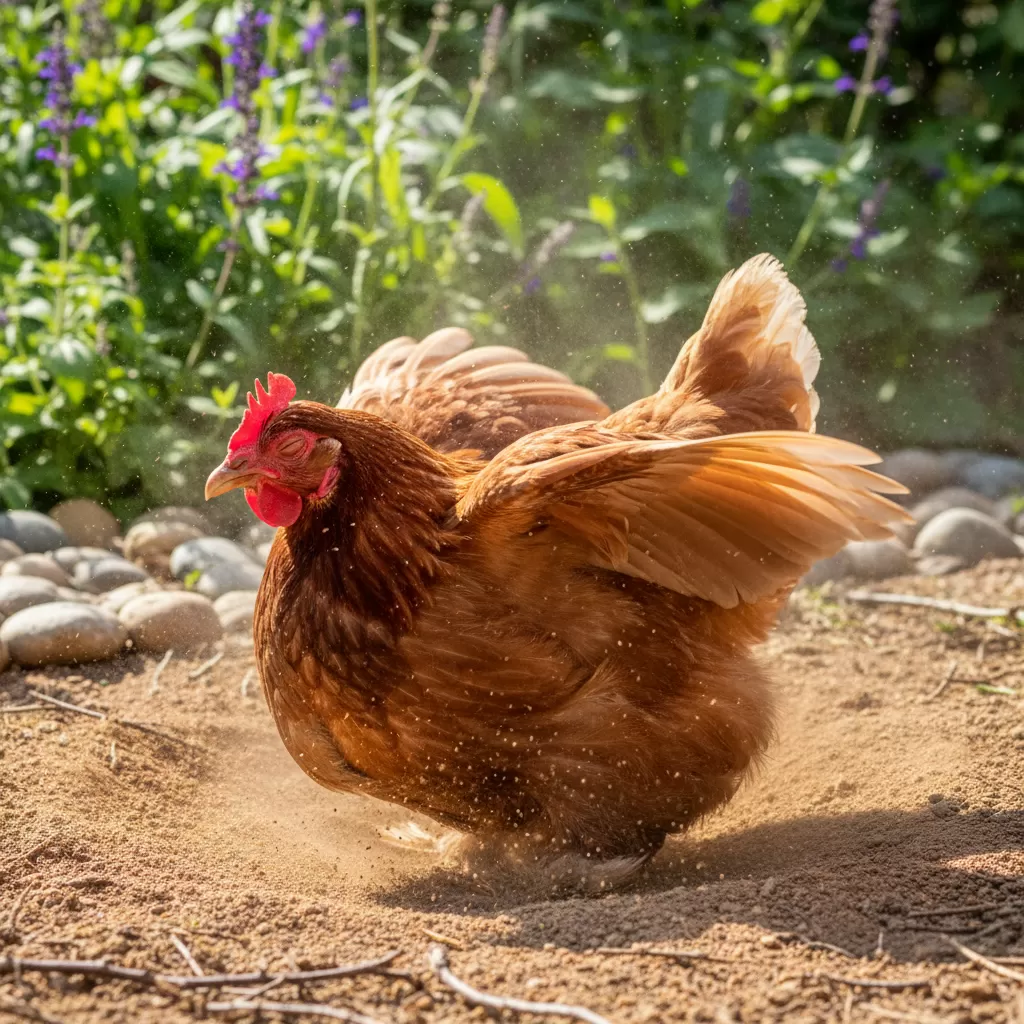 gemini_image_1770285340-1 Khu vực tắm cát kết hợp ánh nắng giúp tối ưu hóa việc chăm sóc bộ lông cho gà
