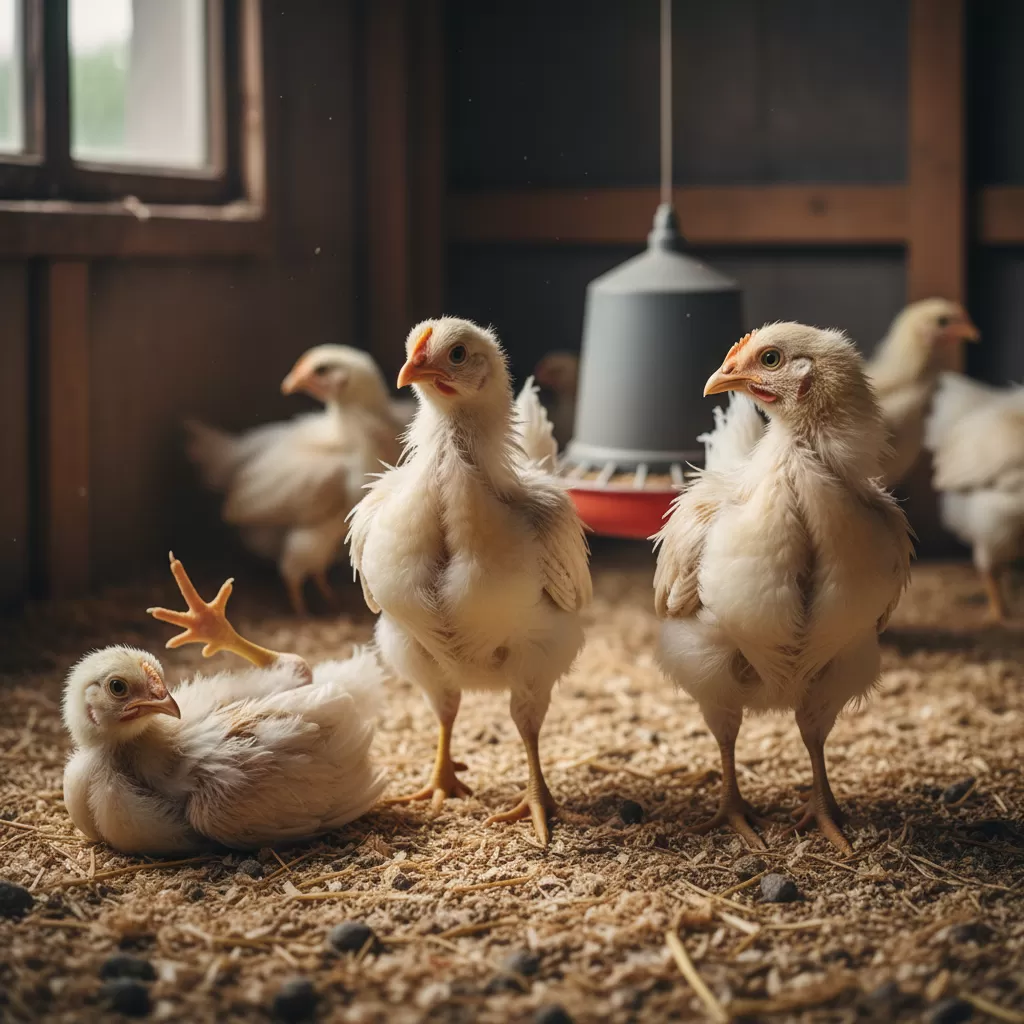 gemini_image_1770287241 Gà bị rối loạn thần kinh và mất thăng bằng do thiếu hụt vitamin E nghiêm trọng