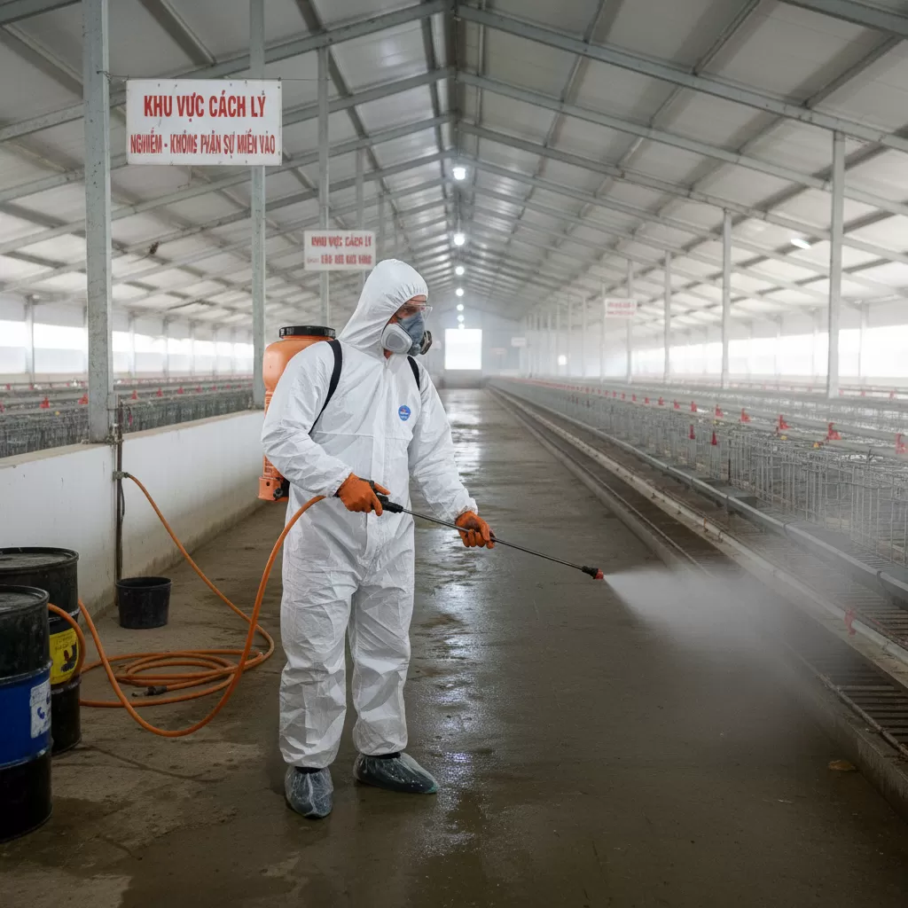 gemini_image_1770288525 Đảm bảo an toàn lao động là nguyên tắc bắt buộc khi sử dụng hóa chất sát trùng