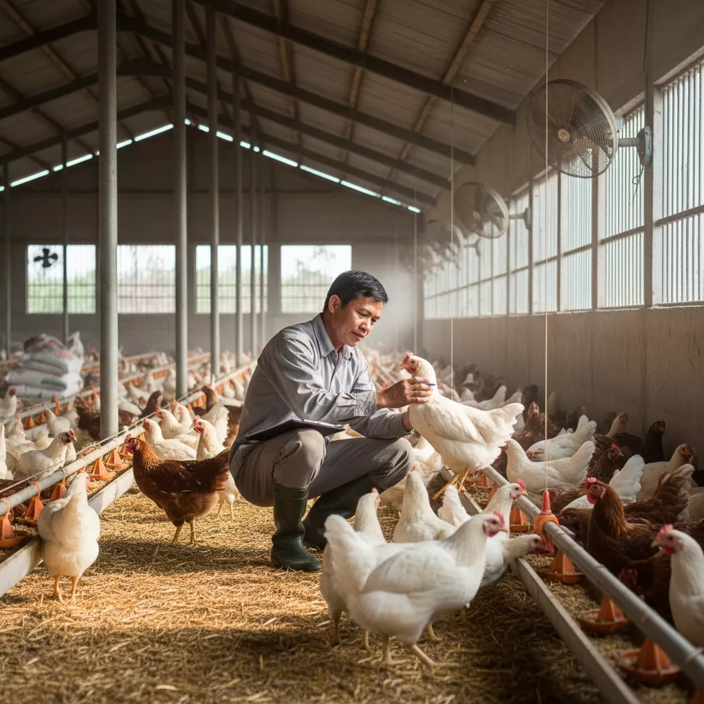 gemini_image_1770293130 Việc tự ý mua thuốc điều trị cho gà tiềm ẩn nhiều rủi ro về kinh tế và sức khỏe đàn vật nuôi