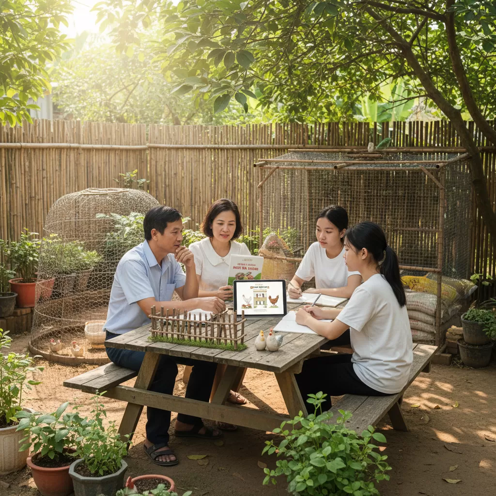 gemini_image_1770297032 Sự đồng thuận của gia đình là yếu tố then chốt để bắt đầu mô hình nuôi gà tại nhà