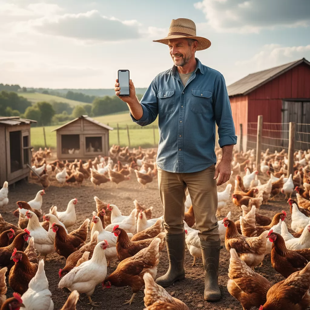 gemini_image_1770298463 Ứng dụng công nghệ số giúp người nuôi gà kết nối với cộng đồng chuyên gia dễ dàng