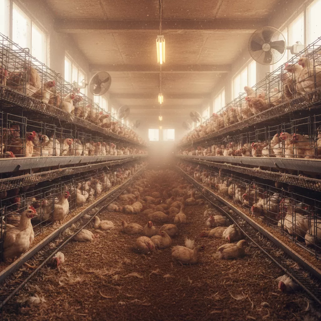 gemini_image_1770302359 Mật độ nuôi quá dày trong môi trường thiếu ánh sáng và không khí là tác nhân chính gây bệnh
