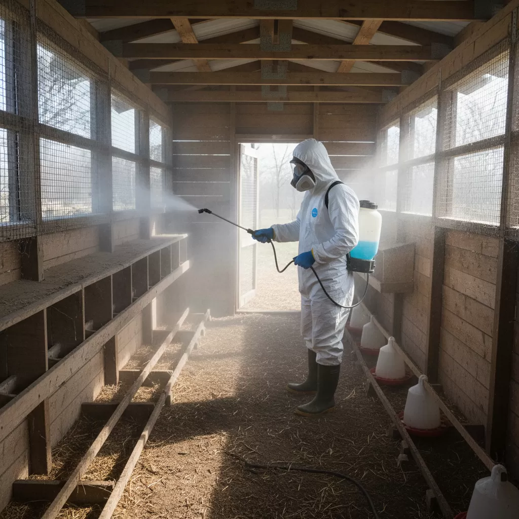 Phun thuốc sát trùng giúp tiêu diệt các vi sinh vật gây hại còn sót lại trong chuồng nuôi