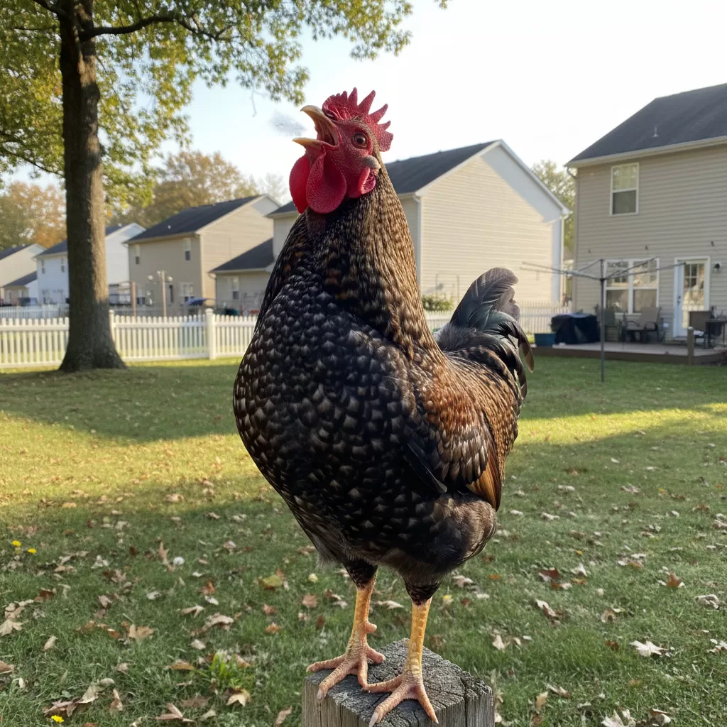 gemini_image_1770304856 Tiếng gà gáy vào sáng sớm trong khu dân cư thường gây ảnh hưởng tiêu cực đến giấc ngủ của hàng xóm