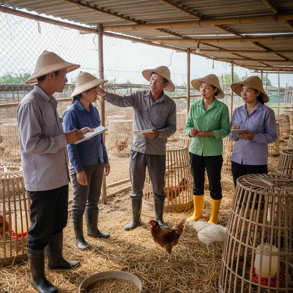 gemini_image_1770307635 Chia sẻ kinh nghiệm thực tế giúp người nuôi gà tối ưu hóa quy trình chăm sóc
